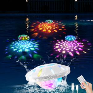 Rechargeable Floating Pool Lights, Pool Lights with 6 Dynamic Lighting, IP68 Waterproof Pool Light RGB Upper and Lower Color Changing LED Pool Light for Pools, Party, Fountains 1PACK
