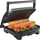 Chefman Panini Press Grill and Gourmet Sandwich Maker Non-Stick Coated Plates, Opens 180 Degrees to Fit Any Type or Size of Food, Stainless Steel Surface and Removable Drip Tray, 4 Slice, Black