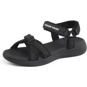 DREAM PAIRS Women's Sport Athletic Sandals Outdoor Hiking Sandals (6.5, Black)
