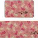 Artoid Mode Pink Bunny Happy Easter Kitchen Mats Set of 2, Home Seasonal Spring Easter Holiday Holiday Party Floor Mat - 17x29 and 17x47 Inch