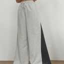 ZAFUL Wide Leg Sweatpants for Women Side Striped Patchwork High Waisted Drawstring Active Joggers Pants with Pockets (Gray, L)