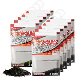 Vacplus Moisture Absorbers, Hanging Closet Dehumidifier Bags, Humidity Packs, Desiccant, Closet Dehumidifiers with Activated Charcoal, 10 Pack, 9.8 OZ