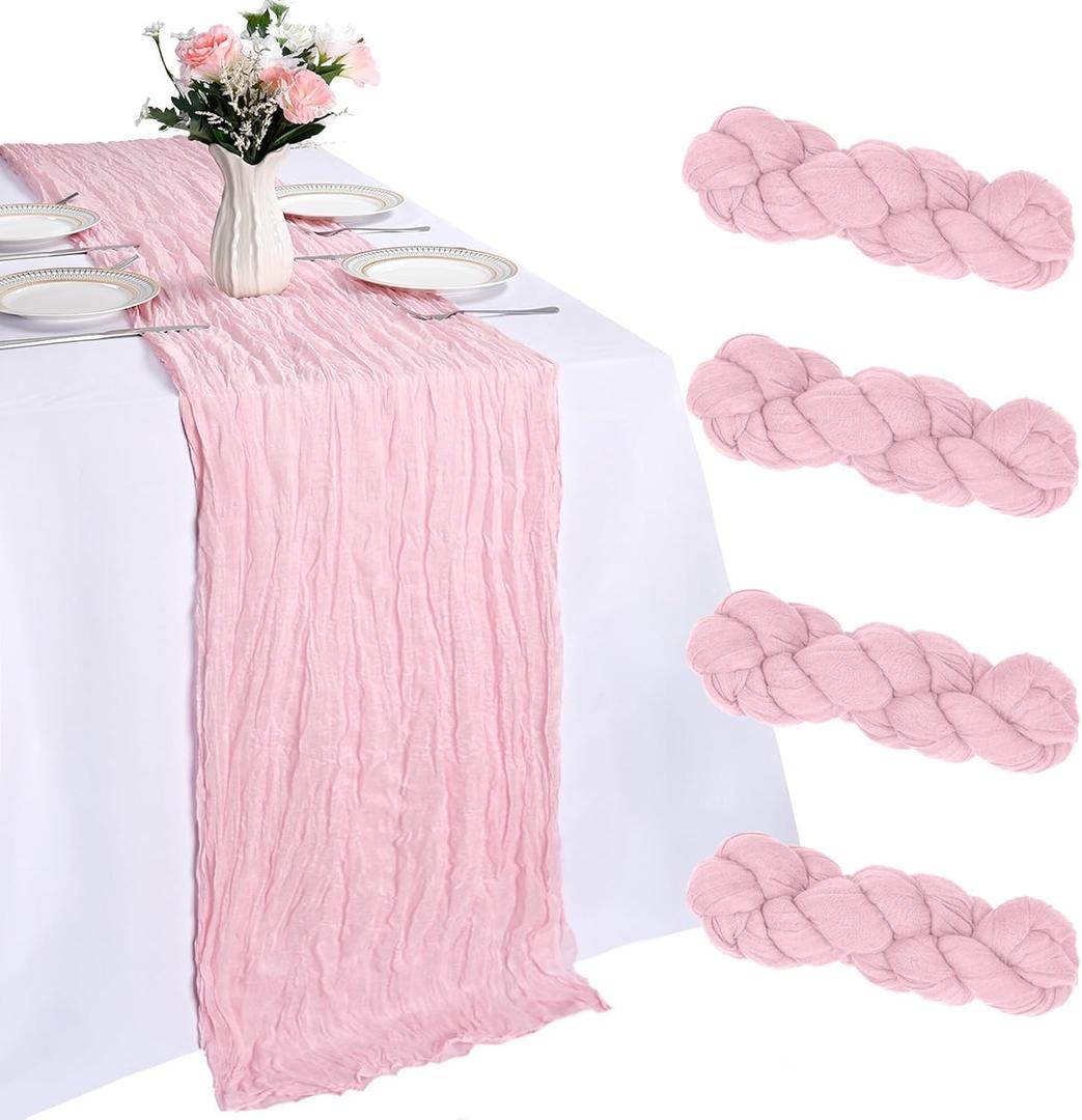 4 Pack Pink Table Runner 10ft Cheesecloth Table Runner 120 Inch Gauze Boho Rustic Sheer Cheese Cloth for Banquet Picnic Baby Shower Party Wedding Holiday Dcor