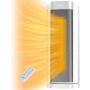 AEOCKY 3rd-Gen Space Heater with AI Thermostat, 1500W PTC Electric Heaters for Indoor Use With Remote, 70 Oscillation, Utmost Silence, Safe Portable for Office, Bedroom, Room, Home (White)