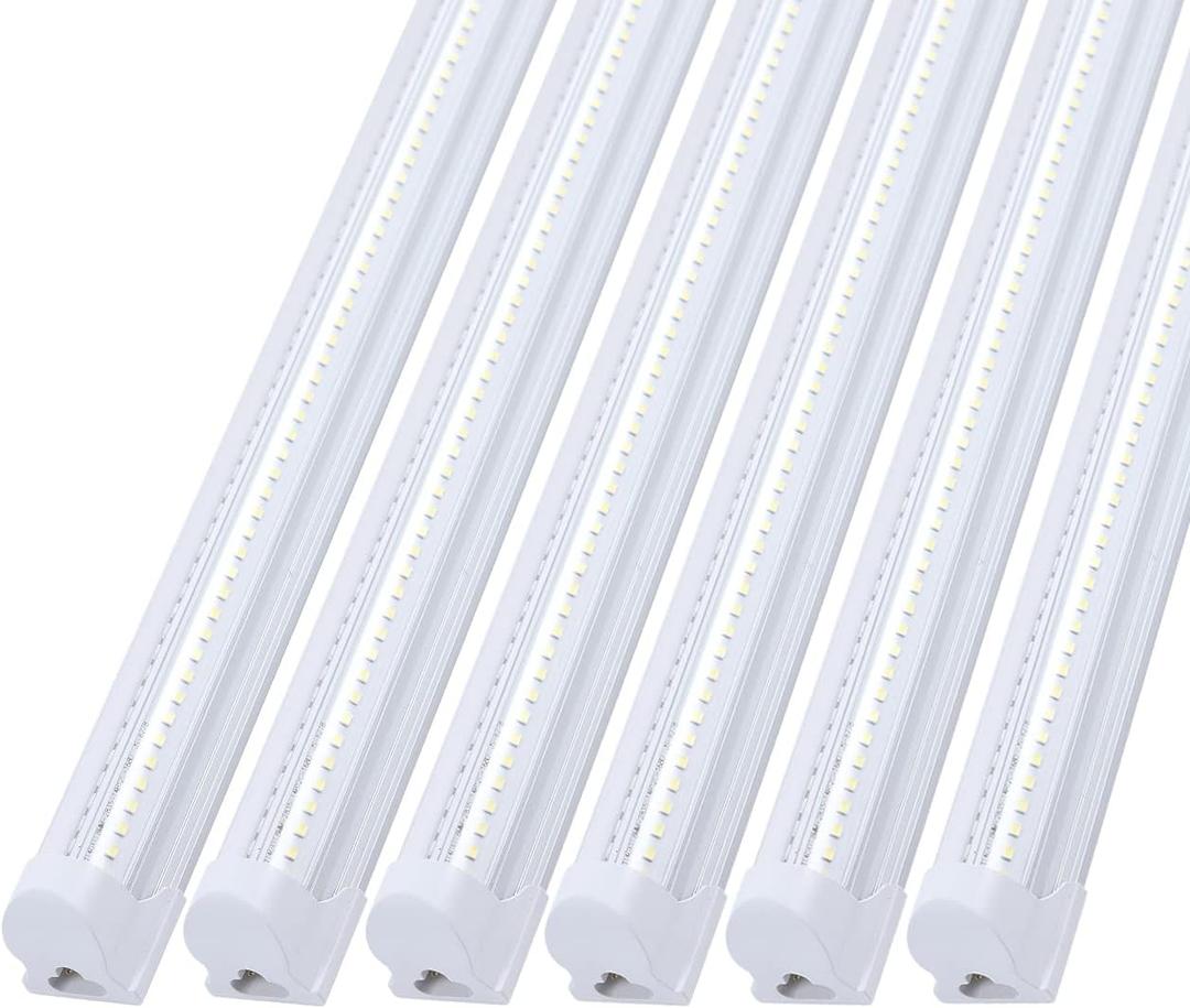 6 Pack 4FT 60W LED Shop Light, V Shape Integrated T8 LED Tube Light, 6600LM, 6000K Super Bright White,high Output Linkable with Plug for Garage, Workshop,Basement,Warehouse