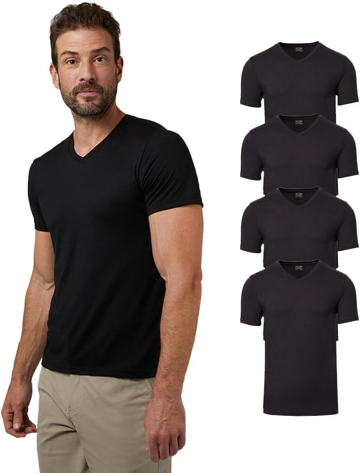 32 Degrees Mens 4 Pack Cool V-Neck T-Shirt | Anti-Odor | Quick Drying | 4-Way Stretch (XX-Large, Black)