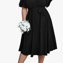 SCOMCHIC Womens Plus Size Wedding Guest Cocktail Midi Dress Summer Short Sleeve Wrap V Neck Belted A-Line Flowy Dress