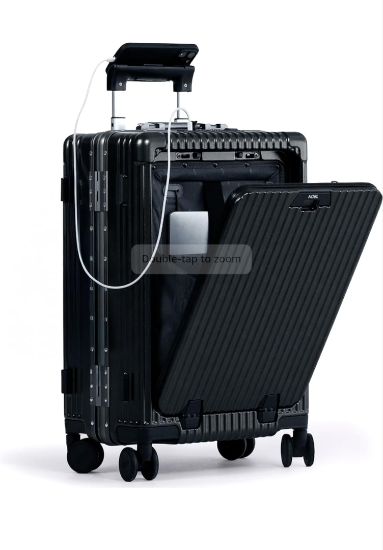 Nobl Travel Carry On Luggage, Noble Zipperless Aluminum Frame PC Hard Shell Suitcase, 23.5x15.5x10 Airline Approved, 360° Spinner Wheels, TSA Locks, USB Charging Port, Cup & Phon