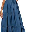 PRETTYGARDEN Women's Summer Maxi Dress 2025 Casual Boho Sleeveless Spaghetti Strap Smocked Tiered Long Beach Sundresses (Dark Blue, Size S)