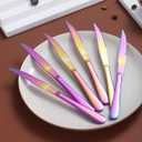 Rainbow Steak Knife Set, Kyrtaon Colorful Serrated Knife, Titanium Mutil-color Plating Stainless Steel Sharp Knives Set, Dinner Knifes Set of 8, Dishwasher Safe Sturdy And Easy To Clean