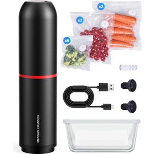 AIRMSEN Handheld Vacuum Sealer with 1.4L Glass Vacuum Container and 11 PCS Reusable Sous Vide Bags, Compact Vacuum Sealer Machine for Food Storage