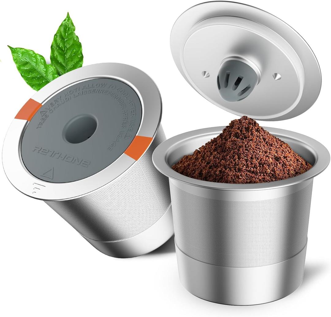RETHONE Reusable K Cups for Keurig 1.0 & 2.0 - Stainless Steel Coffee Pods, Refillable Ground Coffee Pods(2 pack)