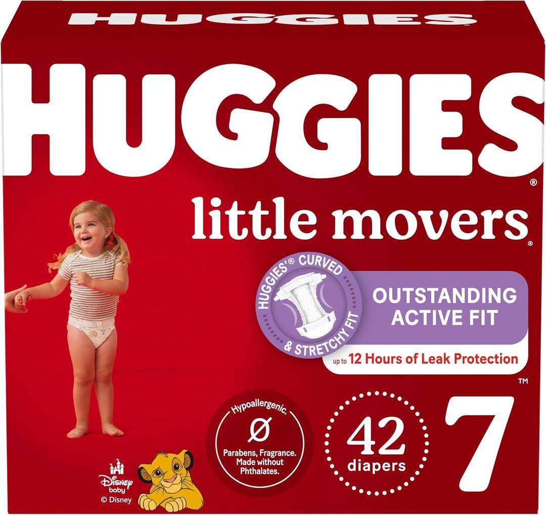 Huggies Size 7 Diapers, Little Movers Baby Diapers, Size 7 (41+ lbs), 42 Count