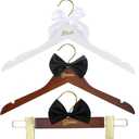Beeveer 3 Pcs Bride and Groom Hangers for Dress Suit with Clips Wedding Wooden Hanger with Bow Tie for Mr and Mrs Shirt Tuxedo Suit Bridal Wedding Gift Bridesmaid Party Shower (Brown,white)