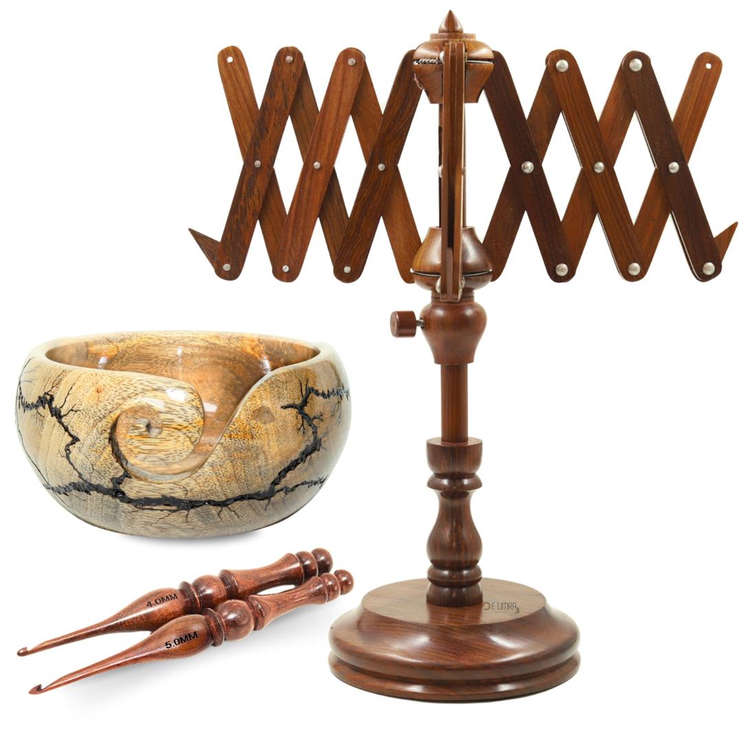 DE LIMRA CREATIONS Rosewood Yarn Winder & Swift – Large Handcrafted Wooden Yarn Winder for Crocheting, Knitting, Weaving – Heavy-Duty Natural Wood Ball Winder – Smooth, Tangle-Free, Durable Winder