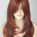 Long Layered Copper Brown wig Synthetic wig layered Auburn Wigs with side bangs for White Women (3315)