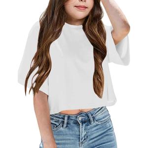 Girls Summer Round Neck Short Sleeve Crop Tees Casual Loose Fit Tees