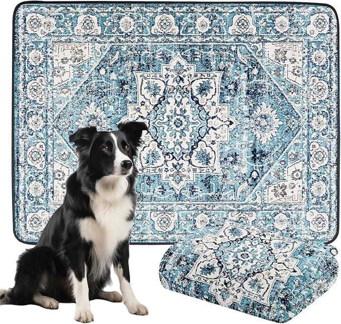 Washable Pee Pads for Dogs, Reusable Dog Training Pads. 54''x72'' Super Absorbent Dog Rugs, Non-Slip and Leakproof Pee Mat for Dogs, Large Whelping Pads for Crates and Floors (Vintage White)