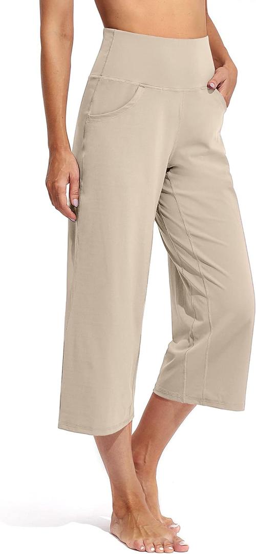 Promover Capri Pants for Women Wide Leg Yoga Cropped Pants with Pockets Loose Casual Summer Pant Medium