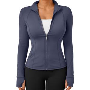 Trendy Queen Womens Lightweight Zip Up Jackets 2026 Athletic Workout Hoodies Spring Shirt Fitted Gym Clothes with Pocket (Small, Navyblue)
