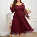 SCOMCHIC Womens Plus Size Cocktail Dress Wedding Guest Lace Long Sleeve Formal Party Maxi Dresses, 4XL