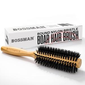 Bossman Boar & Nylon Bristle Round Hair Brush, 2 Inch - Blow Dryer Brush for Styling, Curling, Detangling, and Straightening