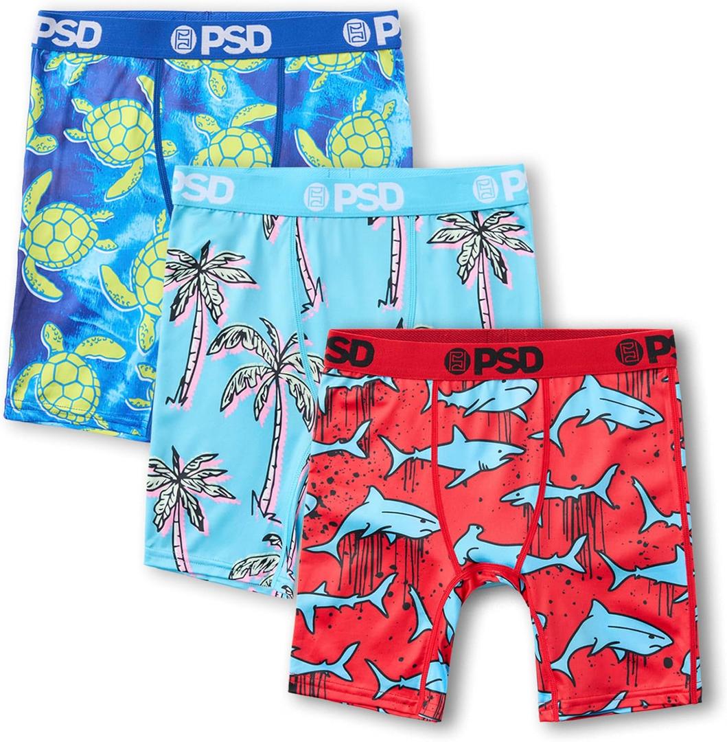 PSD Underwear Boys Boxer Briefs - Animal Print, Comfortable Active Underwear for Boys, Packs & Singles (Small, Surfs Up 3-pack)