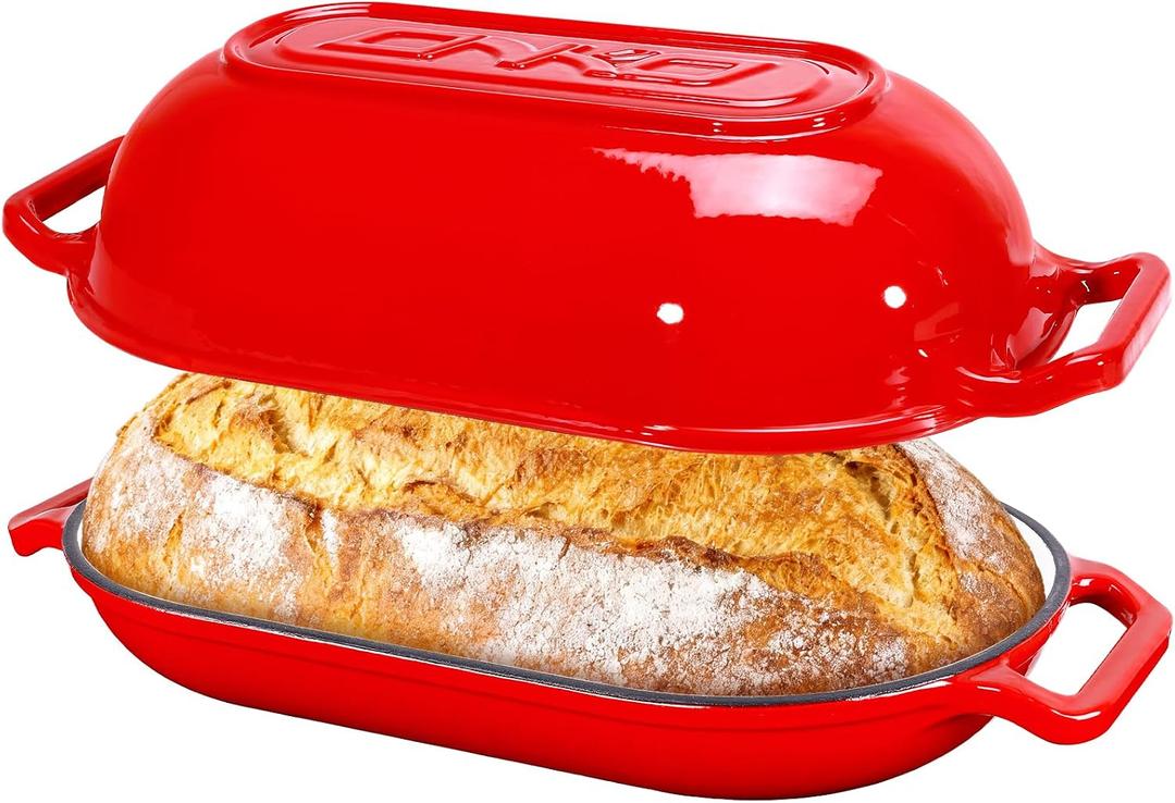 Oval Dutch Oven for Bread Baking, 6QT Enameled Cast Iron Oval Dutch Oven Pot with Lid and Dual Handles, Ceramic Sourdough Bread Baker with Bread Dome, Cooking, Frying, Non-stick Enamel Coated Cookware