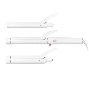 T3 Switch Kit Professional Ionic Interchangeable Curling Iron with 3 Ceramic Clip & Wand Long Barrels for Curling and Waving, 9 Adjustable Heat Settings & Ion Generator, White/Rose Gold