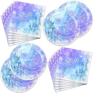 40Pcs Frozen Snowflake Theme Party Supplies - Winter Snow Birthday Plates and Napkins for Baby Shower Party Decorations