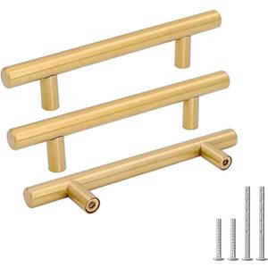 Goldenwarm 15 Pack 3-1/2 inch Gold Cabinet Handles Brushed Gold Cabinet Pulls Stainless Steel Drawer Pulls, Durable Kitchen Cabinet Handles - Bathroom Bedroom Dresser Handles Easy DIY Upgrade