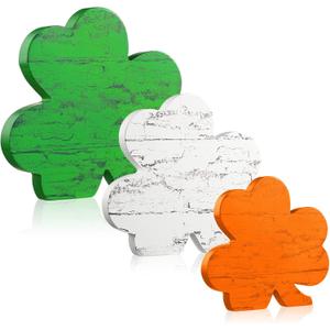 Yookeer 3 Pieces St. Patrick's Day Decorations Wooden Shamrock Table Signs Saint Patty's Day Shamrock Decorations Irish Themed Table St. Patricks Centerpiece for Home Desk Office Party(Rustic)