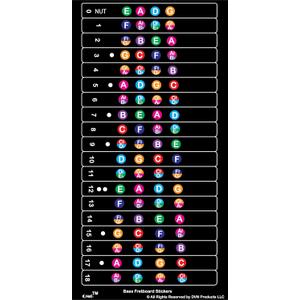 QMG Bass Fretboard Stickers, Color Coded Note Decals for 4-String Bass, Includes Sharp & Flat Notes, Covers 18 Frets, No Residue, Beginner Bass Learning Tool for Visual Learners