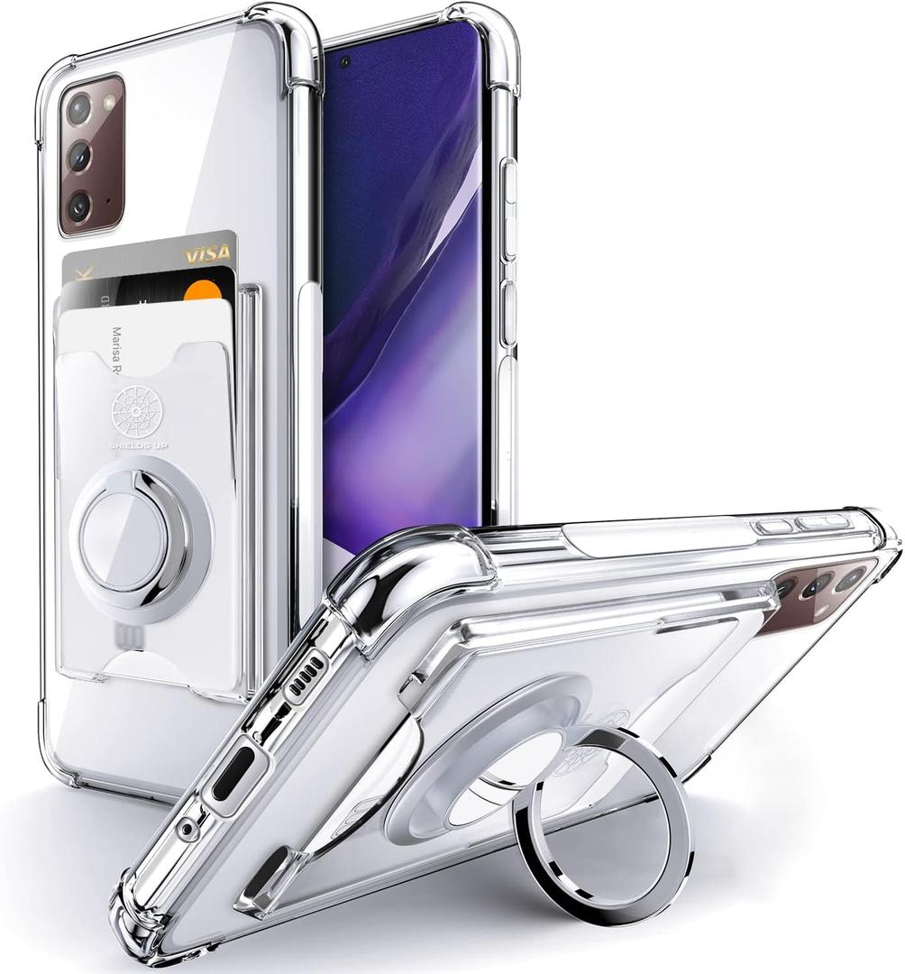 Shields Up for Samsung Galaxy Note 20 Case, Minimalist Wallet Case with Card Holder [3 Cards] & Ring Stand, [Drop Protection] Slim Protective Cover for Samsung Note 20 5G - Clear
