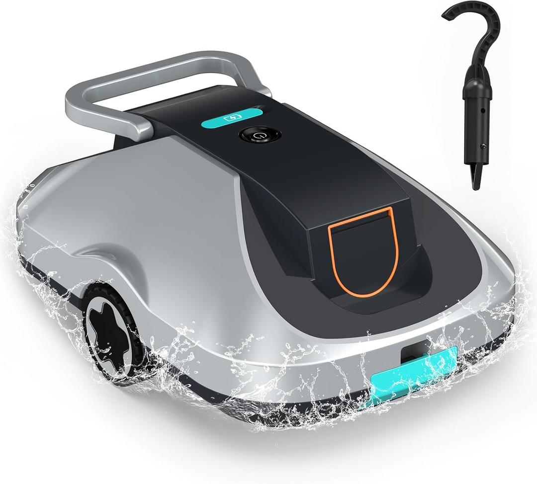 Cordless Robotic Pool Vacuum Cleaner, Cleanina Cordless Robotic Pool Vacuum Cleaner for Above Ground Pools, Automatic Robot Pool Cleaner with 200-Minute Runtime, Powerful Suction, Self-Parking, 180μm Fine Filter, Cleaning up to 2500 Sq.Ft (Grey)