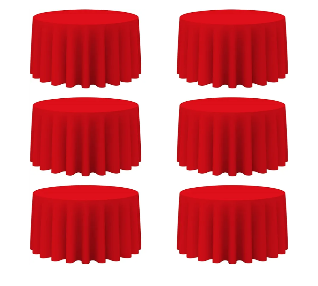 REWOMC 6 Pack Round Tablecloths - 120 Inch, Red Polyester Table Cover for Round Table, Stain and Wrinkle Resistant Washable Fabric Tablecloth, Polyester Tablecloth for Wedding Banquet Parties