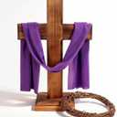 Blayvorn Easter Standing Wooden Cross with Base, Crown of Thorns and Purple Cloth, 16.5" Altar Table Cross Decor for Lent Holy Week Church Display, Christian Religious Decoration