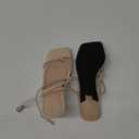 PiePieBuy Women's Lace Up Heeled Sandals Square Flip Flop High Heels Strappy Party Shoes (7.5, Beige)