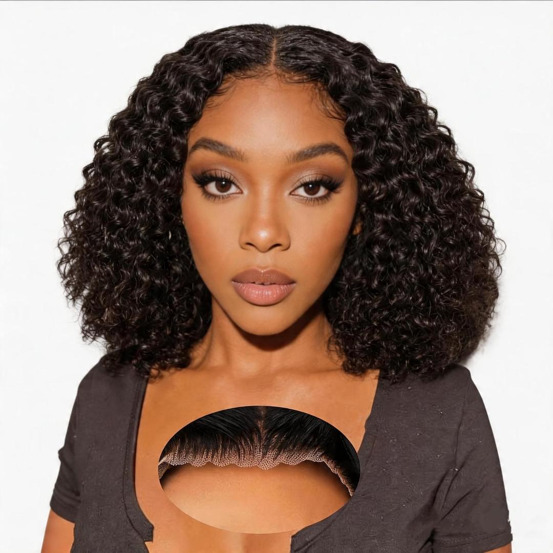 Curly Glueless Wigs Human Hair Pre Plucked Pre Cut 9x6 HD Lace Closure Bob Wig with Baby Hair Black Bob Deep Wave Wig Human Hair 180% Density Black Water Wave Human Hair Wig for Women 16 Inch