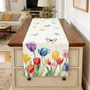 OYIMUA Colorful Tulip Floral Spring Table Runner Seasonal Summer Butterfly Kitchen Dining Table Decoration for Home Party Decor 13x72 Inch