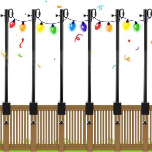 6 Pack Deck String Light Poles with Adjustable 3" Clamp, Outdoor Light Poles for String Lights Christmas Garden Backyard Deck Fence Railing Hanging Bird Feeders, Lanterns, Wind Chimes (28 Inch)