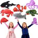Liliful 6 Pieces Animal Hand Puppets Kids Hand Puppets with Working Mouth Animal Toddler Plush Toy for Show Theater Birthday Easter Basket Stuffers(Sea,11.81 inches/ 30 cm)
