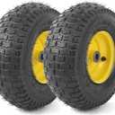 AR-PRO 13x5.00-6 Tire and Wheel Assembly (2-Pack), Tubeless Lawn Mower Tire with Rim, with 3/4" Bushings and 3" Centered Hub Length (Yellow)
