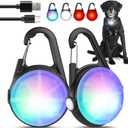 2Pack Dog Lights for Night Walking Dog Collar Light Clip on Rechargeable Glow in The Dark Light with 4Modes & RGB Color for Camping (Black)