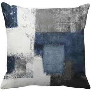 Emvency Decorative Throw Pillow Covers Cases Gray Contemporary Blue and Grey Abstract Painting Interior Lines Modern Office Rectangle Squares 16x16 Inches Pillowcases Case Cover Cushion Two Sided