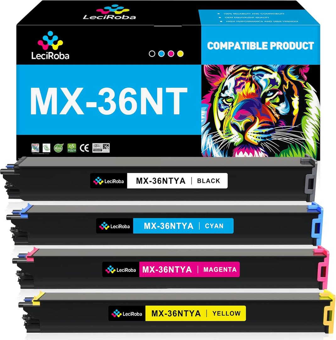 LeciRoba MX-36NT Toner Cartridge Replacement for Sharp MX-36 MX-36NTBA MX-36NTCA MX-36NTMA MX-36NTYA for Sharp MX-2610N 2615N 2640N 3110N 3140N 2615NC 2648NC Printer Toner Cartridges Set (4 Pack)