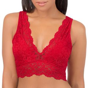 Smart & Sexy Women's Signature Lace Deep V Neck Wireless Bralette, Bralettes For Women With Support, Bralettes and Bralette Pack No No Red L