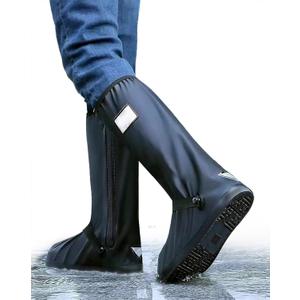 Waterproof Shoe Covers for Rain, Outdoor Cycling Non-Slip Rain Boots Covers Foldable Reusable Overshoes with Reflector for Women & Men (Large, Black)