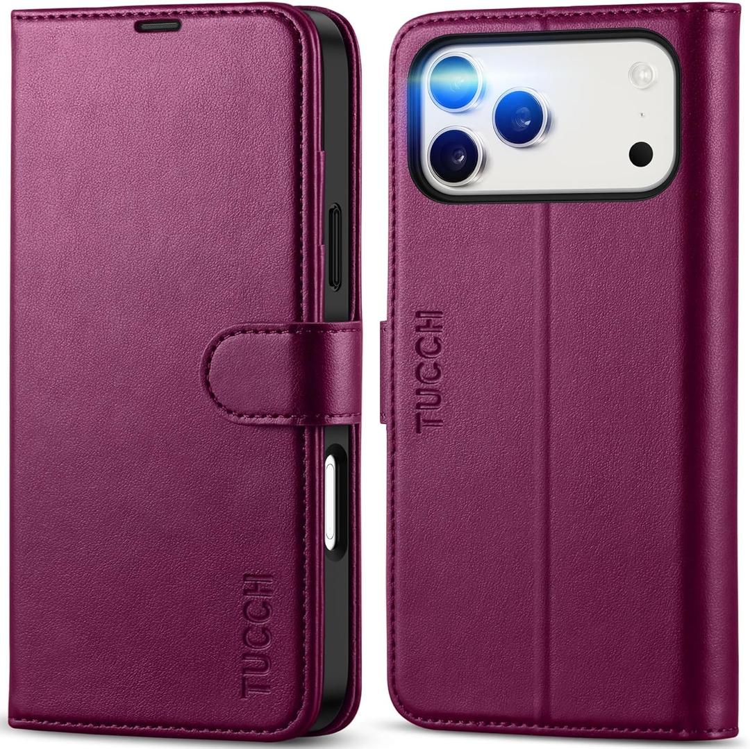 TUCCH Wallet Case for iPhone 17 Pro Max (6.9") 2025, RFID Blocking 4 Card Holders | Kickstand | Shockproof TPU Shell | PU Leather | Magnetic Closure | Protective Phone Cover | Plum Purple