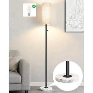 Upgraded Floor Lamp for Living Room, Dimmable Black Floor Lamp with LED Bulb,Modern Standing Lamp with Marble Base,Tall Floor Lamps for Bedroom Reading Office Corner Nursery